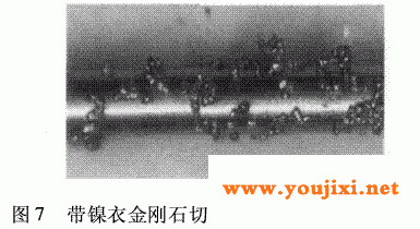带镍金刚石磨料的切割线中金刚石磨料的“团聚”现象照片