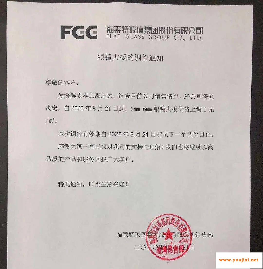 近日各玻璃厂家价格调涨通知