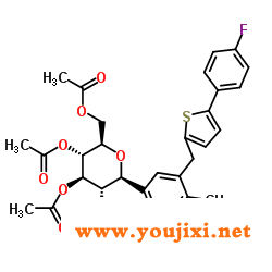 866607-35-4 (2R,3R,4R,5S,6S)-2-  (乙酰氧基甲基)-6-(3-((5-(4-氟苯基)噻吩-2-基)甲基)-4-甲基苯基)四氢-2H-吡喃-3,4,5-三乙酸三酯