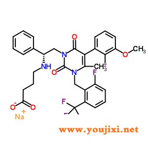 832720-36-2 钠 4-[[(1R)-2  -[5-(2-fluoro-3-methoxy-phenyl)-3-[[2-fluoro-6-(trifluoromethyl)phenyl]methyl]-4-methyl-2,6-dioxo-pyrimidin-1-yl]  -1-苯基-乙基]氨基]丁酸酯
